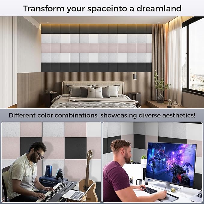 BSHEAD 15 pcs 165dtex Microfiber Acoustic Panels ,Self-Adhesive Soundproof Wall Panels, 12 x 12 x 0.4 in Sound Proof Foam Panels for Walls, High Density, Noise Dampening Panels for Home Studio(Camel)
