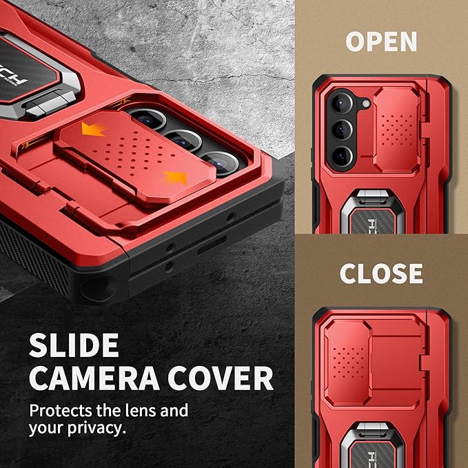 TONGATE for Z Fold 6 Case with Ring Stand, Built-in S Pen Holder & Glass Screen Protector Shockproof Rugged Z6 Phone Case with Slide Camera Cover & Belt Clip for Samsung Galaxy Z Fold 6 2024, Red