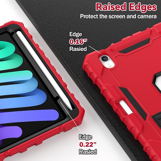 Grifobes Case for iPad Mini 7 (A17 Pro) 2024 / Mini 6 2021 8.3 inch, Heavy Duty Shockproof Rugged Cover with Pencil Holder Stand, for I Pad Mini 7th/6th Gen 8.3" Case for Kids Boys (Red+Black)
