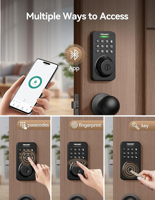 Keyless Entry Door Lock with Handle, Fingerprint Keypad Deadbolt with Handle Set, Smart Door Locks for Front Door with App Control, Auto-Lock, One-Time Code, Easy to Install