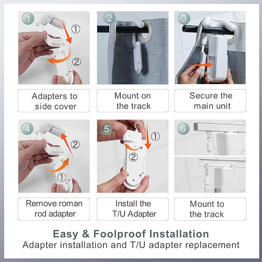 Takkicept Automatic Curtain Opener Electric: Smart Remote Control Closer|Long-Lasting Battery/Type-C|No Drill for 8-40mm Roman Rods/T-Tracks & U-Rails|Quiet Motor Robot for Bedroom/living room