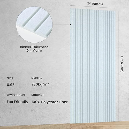 5 Pack Acoustic Panels, 48 x 24x 0.4 Inch Sound Proof Panels for Walls, Premium Wall Sound Absorbing Panels, Decorative Sound Dampening Panels for Media Room, Office and Studio,White