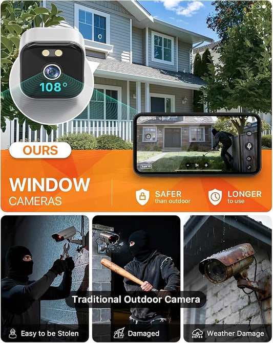 ciciglow 2K Window Camera, 2.4GHz & 5GHz WiFi Indoor Camera for Home Security, with AI Full Color Night Vision, PIR Motion Detection, Anti Glare