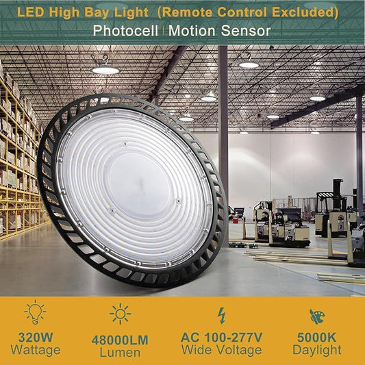 ACOHOOK Smart 320W LED High Bay Light with Motion Sensor, 48000lm (Eqv.1200W MH/HPS) High Bay LED Shop Light 100-277V Commerical Grade UFO LightsοΌRemote Buy SeparateοΌ