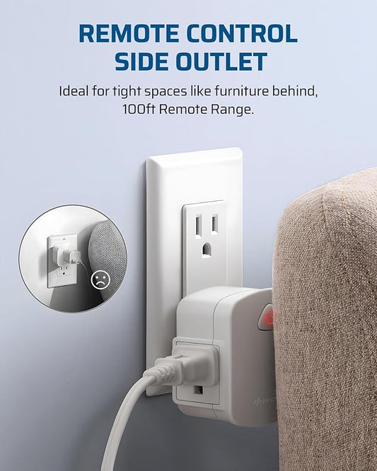 DEWENWILS Remote Control Outlet, Upgraded Version Wireless Remote Light Switch for Lamp, Household Appliances, 15A/1875W, 100 FT Long Range, Compact Side Plug, ETL Listed, White…