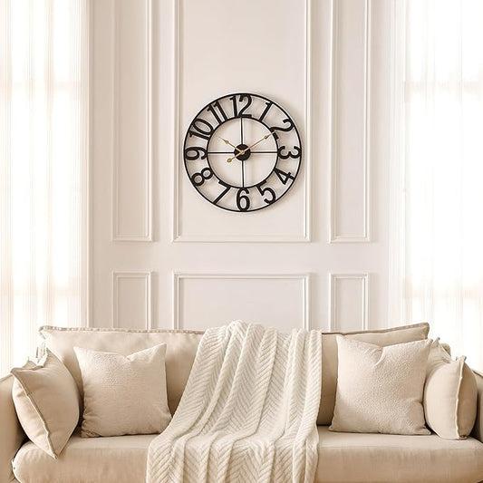 Alarmore Wall Clock, 14 in Small Wall Clocks Battery Operated, Vintage Retro Mid Century Decorative Metal Clock Silent Non Ticking for Living Room Decor-Black