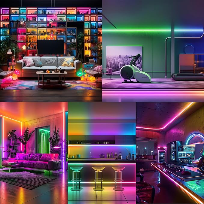 BUNACET 40ft COB RGB+IC LED Strip Lights, Bright Dream Color COB LED Light Strip with RF Remote App Control Music Sync Color Changing for Game Room Bedroom Kitchen Lighting Home Decor(2 Rolls)