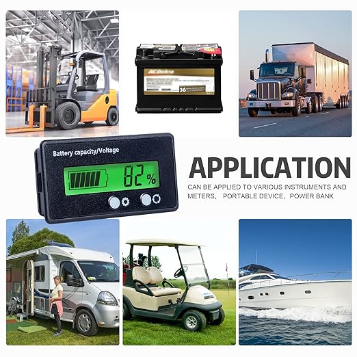 Battery Monitor with Bracket DC 12V 24V 36V 48V 60V 72V 84V Car Motorcycle Golf Cart Battery Voltage Meter Digital Capacity Indicator Gauge Voltmeter Testers for Acid & Lithium ion Ba-ttery