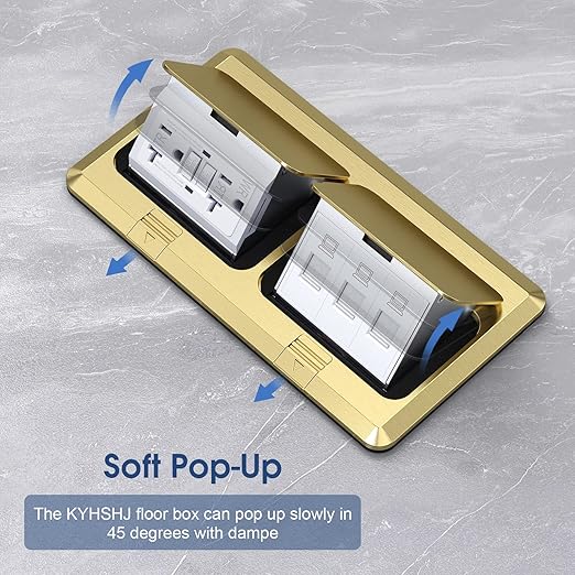 KYHSHJ Dual Pop-Up Floor Electrical Outlet Box Kit,20 Amp Stainless Steel GFCI TR Receptacle Outlet,3-Port RJ45 Datacom Receptacle,Waterproof Gasket with IP44 Waterproof Rating,,ETL Listed, Brass