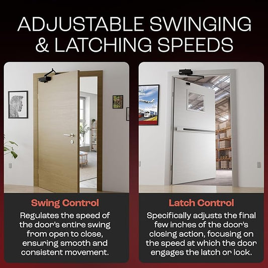PrimeWare DC-300 Automatic Adjustable Door Closers for Home | Soft Close, No Slam | Residential and Commercial Door Closer | Level 3 | for Doors Weighing 90-140 lbs | Hydraulic Door Spring - Black