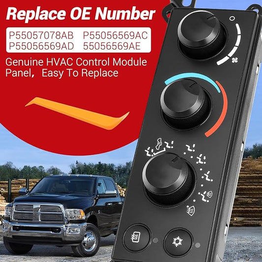 P55056569AC Front A/C Heater Climate Control Module Compatible with 2006-2008 Dodge Ram 1500 2500 3500/Section 2005-2011 Dodge Dakota Air Temperature Control Switch Panel, OEM P55056569AD 55056569AE
