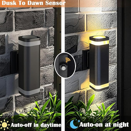 rosykite LED Outdoor Wall Sconce, Dusk to Dawn Outdoor Lighting Fixture, Modern Up Down Porch Lights ETL Listed, Aluminum Exterior Wall Lights for Garage Door,House,Patio 2 Pack