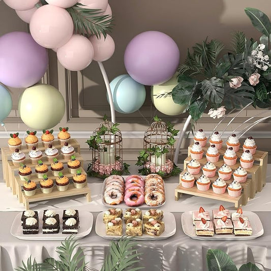 2 Set Large Wooden Tiered Riser Display Stands for Vendor Events,Stackable Perfume Organizer Cologne Stand for Men Women,Wooden Cupcake Dessert Stand,Wood Dessert Table Display Set,Food Display Risers for Party(12-11.2-10.4-9.6IN)