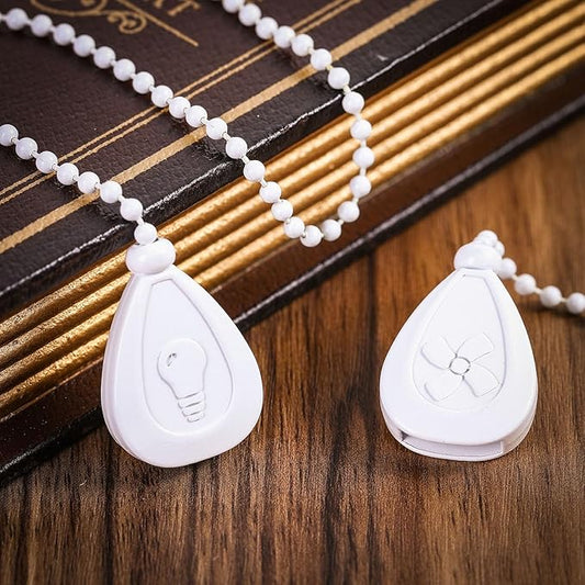 Patelai 4 Pieces Ceiling Fan Pull Chain Extender Ornament 12 Inch Ceiling Pull Chain Extension Classic Drop Shaped Pendant Beaded Ball Cord for Fan light lamp decorative with Connector(White)