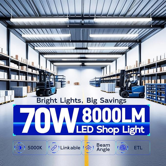 hykolity 4FT 70W LED Shop Light Linkable, 8000lm(300w Equivalent), 5000K Utility Shop Lights for Garages, Workshops, Basements, Hanging or FlushMount, with Power Cord and Pull Chain, ETL, White,1 Pack