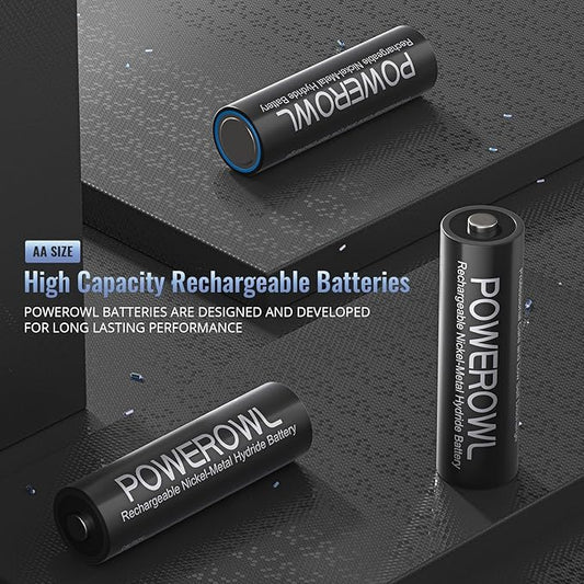 POWEROWL AA Batteries Rechargeable Kit, High Capacity 2800mAh 1200 Cycles 1.2V NiMH Double A Battery, Silver - 8 Count