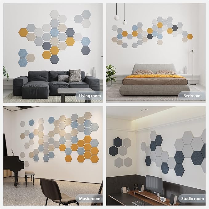 Amantech 12 Pack Acoustic Panels Self Adhesive Sound Proof Foam, High Density Sound Acoustic Panel, 12X10.23X0.4 Inch Hexagon Panels in Home, Office, Reccording Room, Studio,and more(Violet)
