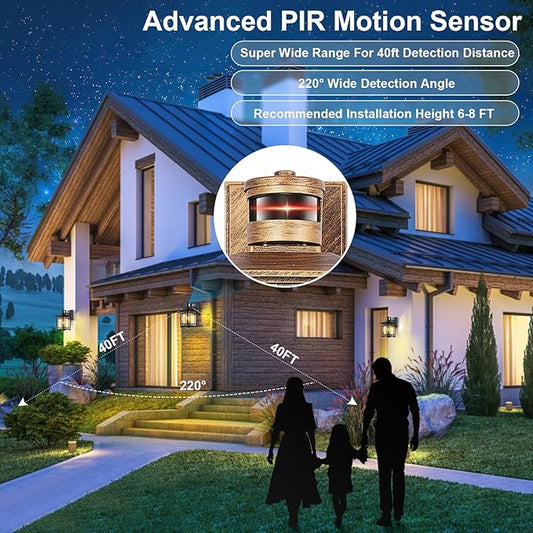 XANGQAN Brown Motion Sensor Outdoor Lights Wall Mount - Dusk to Dawn Exterior Light Fixture for Outside House Porch Patio Garage - Waterproof Lantern with Yard Front Motion Detector