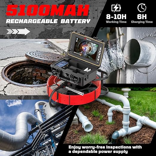 HBUDS Sewer Camera, Self Leveling Drain Camera 200ft with Meter Counter, 7mm Thick Cable, 9" HD Screen 1080P Plumbing Cameras Snake with Light, 5100mAh Battery Duct Pipe Video Inspection Cam DVR 32GB