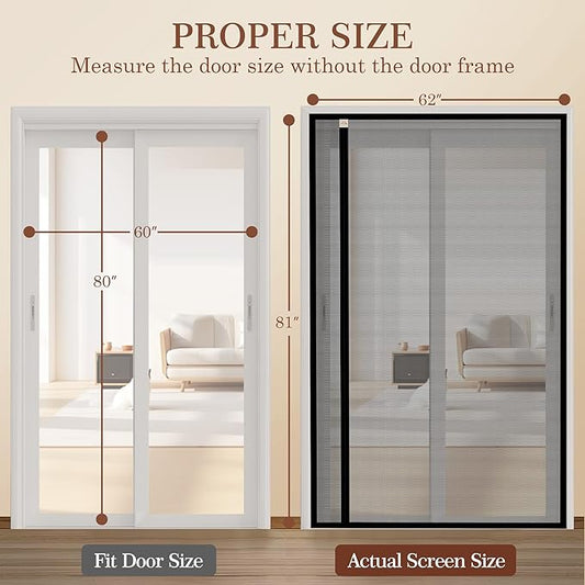 Yotache Left Right Side Universal Opening Magnetic Screen Door Fits Door Size 60 x 80, Reinforced Sewing Net Curtain for Balcony, French, Sliding Glass Door, Actual Screen Size 62" x 81"