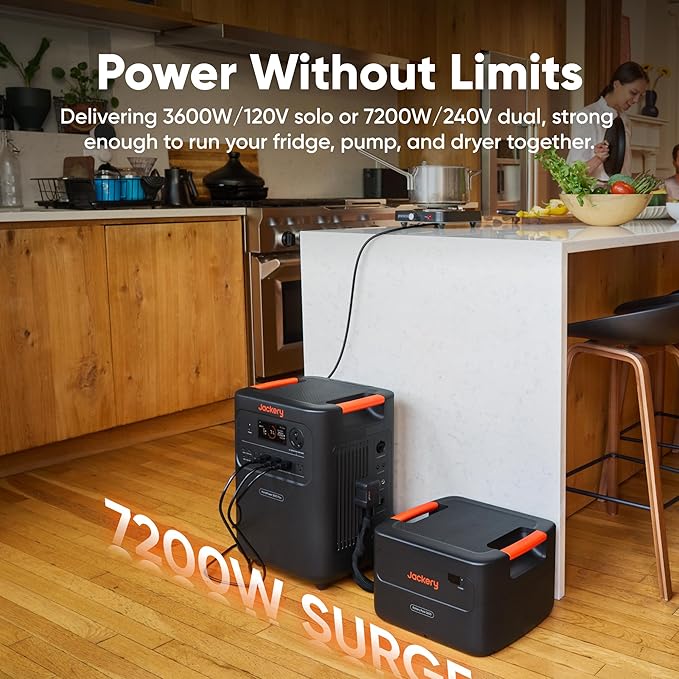 Jackery HomePower 3600 Plus Portable Power Station with 4x 200W Solar Panels and 2x Solar Panel Connector, 3600W AC Output, 3584Wh Solar Generator, Expandable up to 21kWh, Essential Home Backup