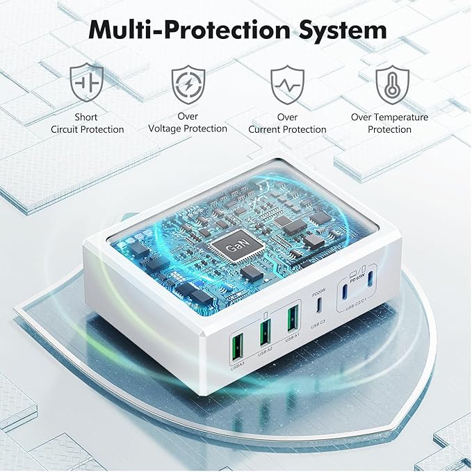 165W USB C Charging Station Hub, 6 Port PD GaN Fast Wall Charger Block Type C Laptop Power Adapter Charger Cube Brick for MacBook Pro/Air,iPad Pro,iPhone16 15 14 13 12, AirPods4,watch10 ultra2