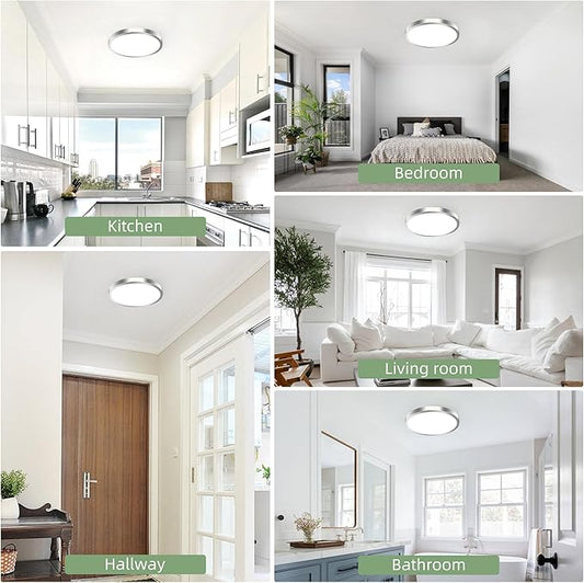 hykolity 2 Pack 12 Inch Selectable CCT LED Round Flat Panel Light, 24W 3000K/4000K/5000K, Edge-Lit Flush Mount Ceiling Light Fixture for Kitchen, Bedroom, Laundry and Closet Room,Brush Nickel