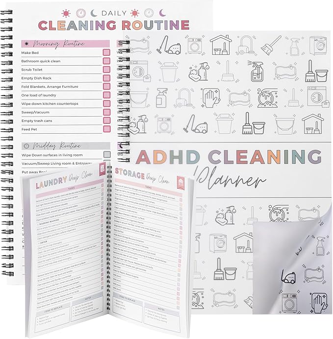 ADHD Cleaning Planner, Cleaning Plan Schedule and Checklist for Adults and Teens, Adhd Cleaning and Organizing Planner, Daily Weekly Monthly Checklist for Home, Reusable DIY Household Cleaning Planner