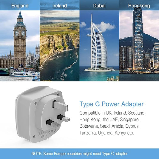 UK Ireland Travel Plug Adapter, TESSAN Type G Power Adaptor with 2 USB Charger Ports 2 American Outlets, US to Scotland London England British Irish Kenya Dubai Qatar