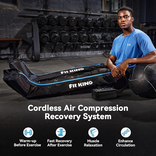 FIT KING Cordless Recovery System, Professional Air Compression Massager, Reduces Muscle Pain and Improves Circulation, Warm-up and Fast Recovery for Athletes, Customized Zone Massage Optional (Small)