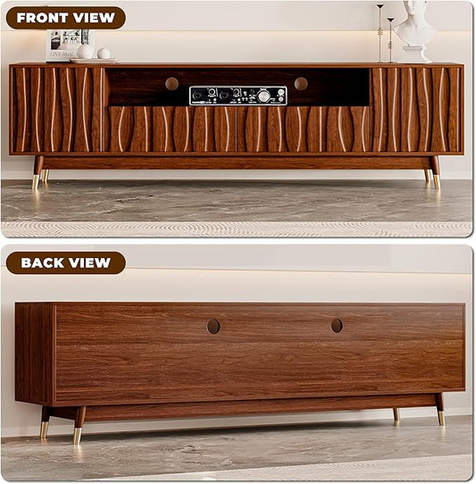 ATJafurn 78‘’ Brown Walnut Finish TV Stand for 65/75/85 Inch TVs, Mid Century Modern Wood Media Console Entertainment Center with 2 Drawers and 2 Cabinets for Living Room Bedroom