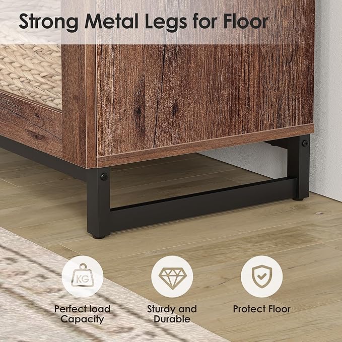 WAMPAT Modern TV Stand with Glass Doors for 120 inch TVs, 4 in 1 Entertainment Center Console with Adjustable Shelves and Metal Base for Living Room, Bedroom, Brown