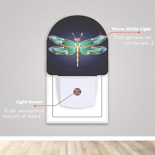 Axxitude Green Dragonfly Night Lights Plug into Wall for Girls Boys Room,Night Light LED Lamp Dusk to Dawn Sensor Round Lamp for Bedroom Bathroom Hallway Home Wall Decor Nightlight