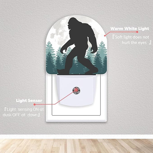 Axxitude Bigfoot Forest Moon Night Lights Plug into Wall for Girls Boys Room,Night Light LED Lamp Dusk to Dawn Sensor Round Lamp for Bedroom Bathroom Hallway Home Wall Decor Nightlight