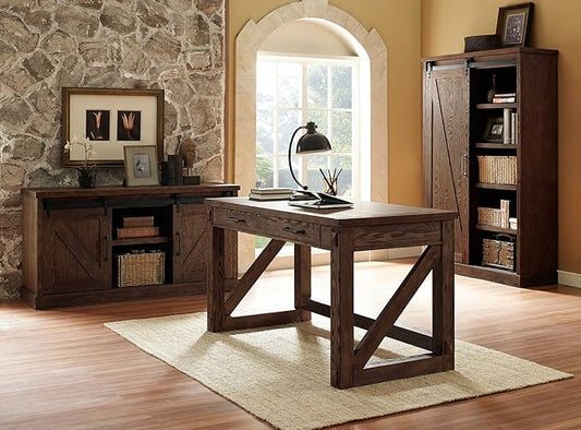Avondale 60" TV Console Barn Door Entertainment Stand Wood Accent Cabinet Brown