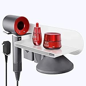 FLE Hair Dryer Holder Wall Mounted with Shelf - Hair Dryer Holder Rack Organizer Compatible for Dyson Supersonic Dryer(White)