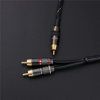 JORZOR Audiophile RCA to 2RCA Subwoofer Cable - 2M (6.6FT) Oxygen-Free Copper, Nylon Braided Jacket RCA Y-Adapter
