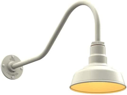 Steel Lighting Co. Hawthorne Barn Light | Outdoor Wall Mounted | 8 inch Dome | 23" Gooseneck | Small Farmhouse Light Made in America | Cream Exterior/Brass Interior