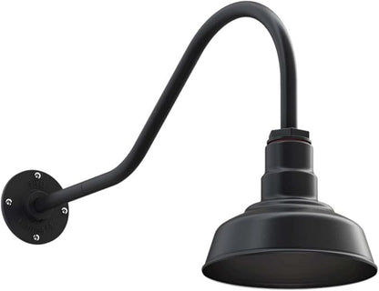 Steel Lighting Co. Hawthorne Barn Light | Outdoor Wall Mounted | 8 inch Dome | 23 inch Gooseneck| Small Farmhouse Light Made in America | Matte Black Exterior/Matte Black Interior