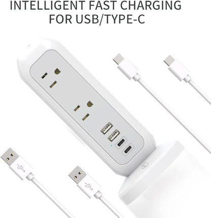 [White Lunar] Power Strip Tower with Surge Protector – 11 AC Outlets, 4 USB Ports (2 USB-A & 2 USB-C), 6ft Heavy-Duty Flat Plug Extension Cord for Home, Office & Dorm Essentials