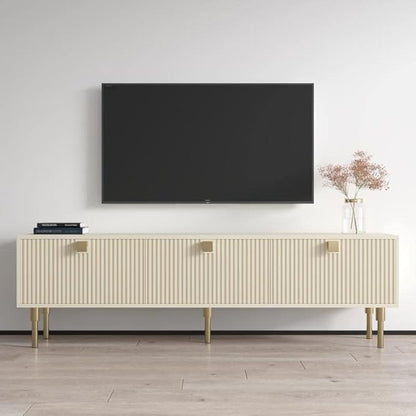 Meble Furniture Dorset 01 TV Stand - Modern Rectangular TV Stand with Storage Cabinets - Media Entertainment Center Console Table for TV Up to 80" - Magnolia