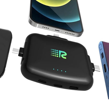 Rush Charge Universal Comet Portable Power Bank 3200mah, 2.1A High-Speed Fast Charging - Apple Lightning, Type C, Micro-USB Charges 3 Devices at a Time Pre-Charged Compatible with iPhone 17 16 15 14
