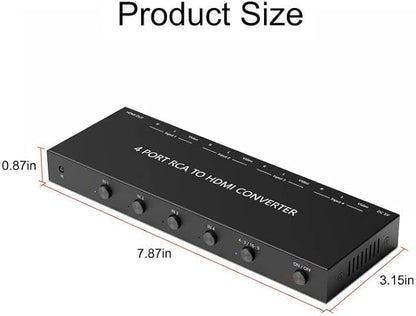 4 AV to HDMI RCA to HDMI Converter 1080P/720P 4 Way RCA Composite CVBS AV Switch to HDMI Converter Adapter Support 4:3/16:9 Switching For Sega Xbox PS1 PS2 PS3 N64 NGC SNES WII VHS VCR Camera DVD