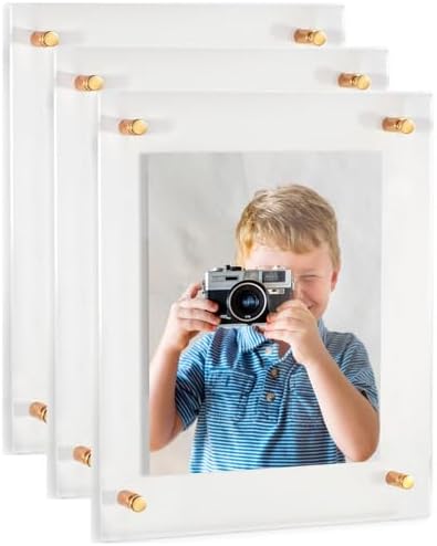 ArtToFrames 14x16 Inch Double Panel Floating Acrylic Picture Frame (Full Frame is 18x20) comes with Gold Standoff Hardware, Made in the USA, 3 Pack