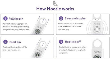 Hootie Personal Safety Alarm for Women, Men, & Kids - Keychain Alarm, Self Defense Strobe & Siren, Security Siren Keychain with 130dB Self Defense Siren & Strobe Light - White