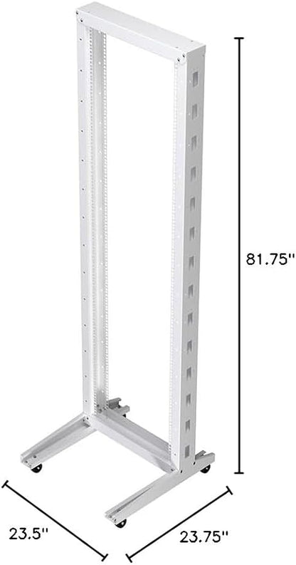 NavePoint 42U 2 Post Rack Open Frame Server Rack for 19 Inch Equipment, AV, Networking, Data & IT Devices, 2-Post Rack 42U with Wheels, 661lbs Weight Capacity, White