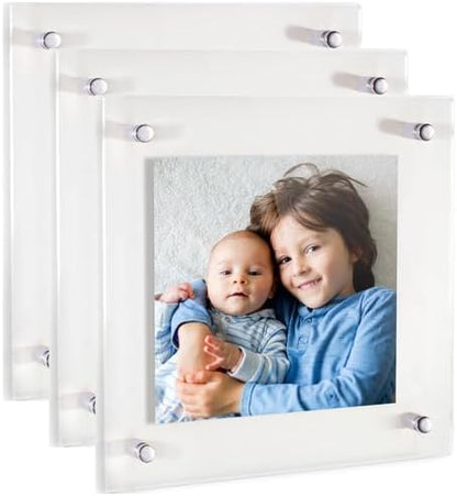 ArtToFrames 14x14 Inch Double Panel Floating Acrylic Picture Frame (Full Frame is 18x18) comes with Chrome Standoff Hardware, Made in the USA, 3 Pack