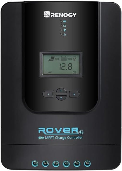 Renogy Charge Controller-Rover 40A MPPT 12V/24V Auto-Detect LCD Display | 99.9% Efficiency for Gel/Flooded/Lithium Batteries | Dual-Peak Tracking & Modbus Support (40A 12V/24V)