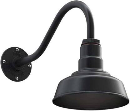 Steel Lighting Co. Hawthorne Barn Light | Outdoor Wall Mounted | 8 inch Dome | 16 inch Gooseneck| Small Farmhouse Light Made in America | Matte Black Exterior/Matte Black Interior