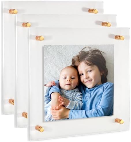 ArtToFrames 16x16 Inch Double Panel Floating Acrylic Picture Frame (Full Frame is 20x20) comes with Gold Standoff Hardware, Made in the USA, 3 Pack